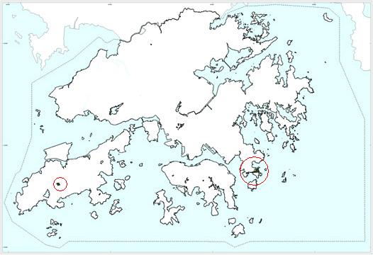 The southern end of the Clear Water Bay Penisula, and as a small outlier at the summit of Lantau Peak.