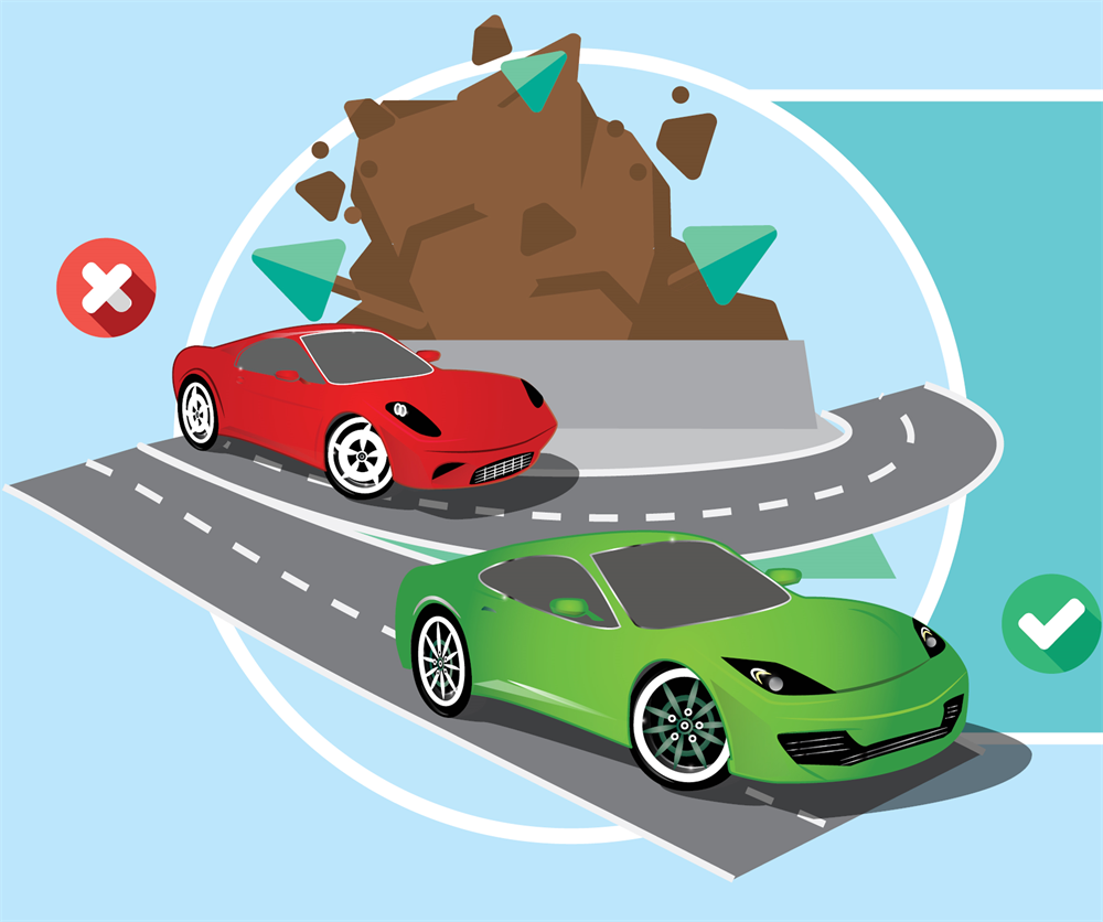 驾驶者应尽量避免驶进有竖立危险斜坡警告牌的道路，或应尽快驶过。